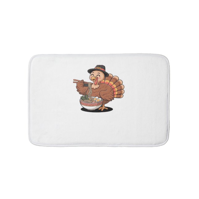 thanksgiving turkey eats ramen Oversized T-Shirt Bath Mat (Front)