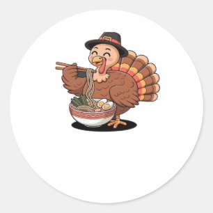 thanksgiving turkey eats ramen Oversized T-Shirt Classic Round Sticker