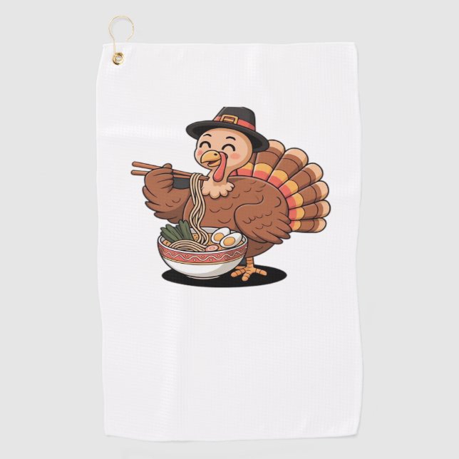 thanksgiving turkey eats ramen Oversized T-Shirt Golf Towel (Front)
