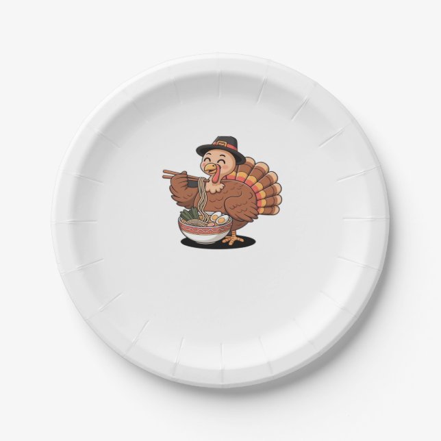 thanksgiving turkey eats ramen Oversized T-Shirt Paper Plate (Front)