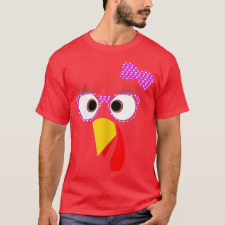 Thanksgiving Turkey Face Girl Ribbon Sunglasses T-Shirt