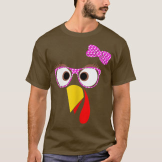 Thanksgiving Turkey Face Girl Ribbon Sunglasses T- T-Shirt