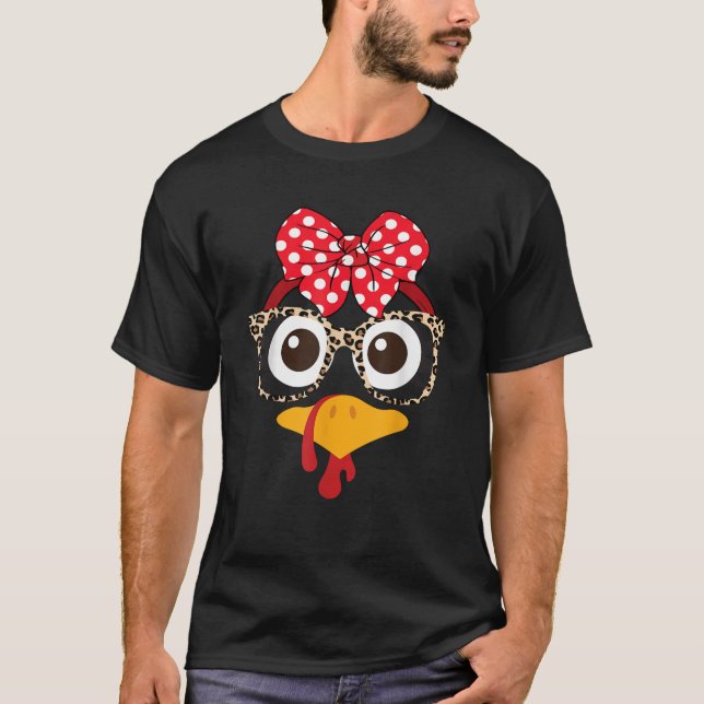 Thanksgiving Turkey Face Leopard Glasses Bandana E T-Shirt (Front)