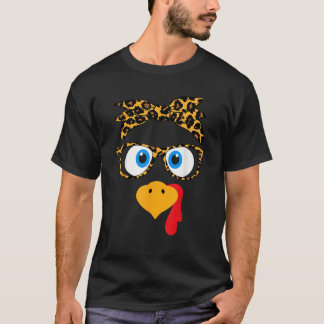 Thanksgiving Turkey Face Leopard Print Glasses Aut T-Shirt
