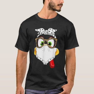 Thanksgiving Turkey Face Leopard Print Glasses Wom T-Shirt