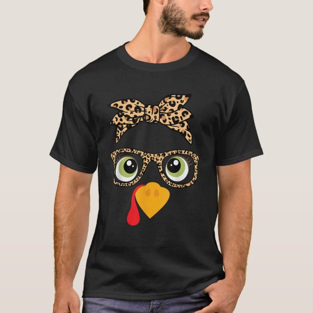 Thanksgiving Turkey Face Leopard Print Glasses Wom T-Shirt (Front)