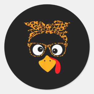 Thanksgiving Turkey Face Leopard Print Gles Autumn Classic Round Sticker