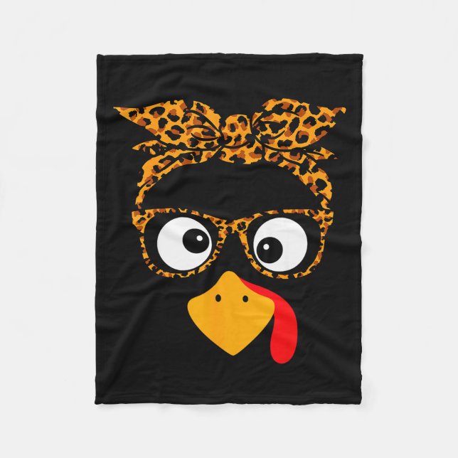 Thanksgiving Turkey Face Leopard Print Gles Autumn Fleece Blanket (Front)