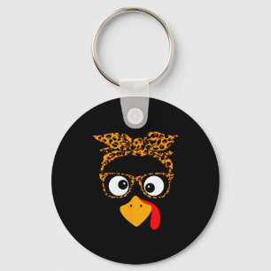 Thanksgiving Turkey Face Leopard Print Gles Autumn Keychain