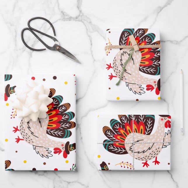 Thanksgiving Turkey Fall Autumn Leaves Pattern  Wrapping Paper Sheet (Front)