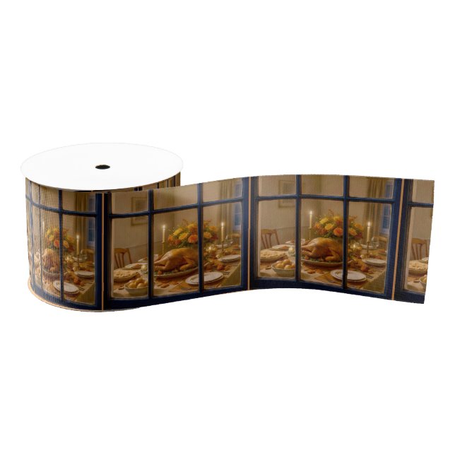 Thanksgiving Turkey Feast In Window Grosgrain Ribbon (Spool)