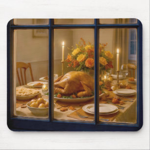 Thanksgiving Turkey Feast In Window Mouse Pad