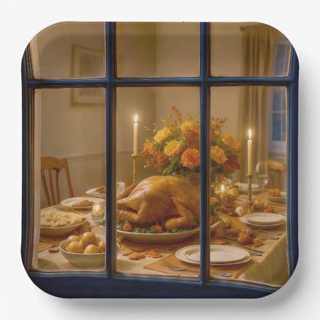 Thanksgiving Turkey Feast In Window Paper Plate (Front)