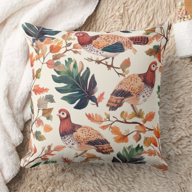 Thanksgiving Turkey Feather Autumn Pattern Throw Pillow (Blanket)