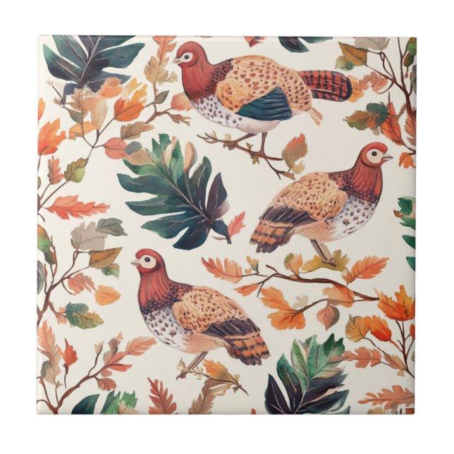 Thanksgiving Turkey Feather Autumn Pattern Tile (Front)