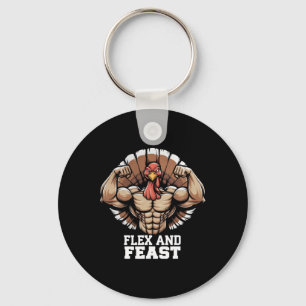 Thanksgiving Turkey Flex And Feast Motivation Gym  Keychain