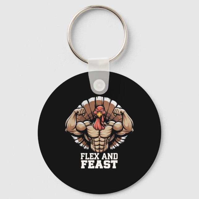 Thanksgiving Turkey Flex And Feast Motivation Gym  Keychain (Front)