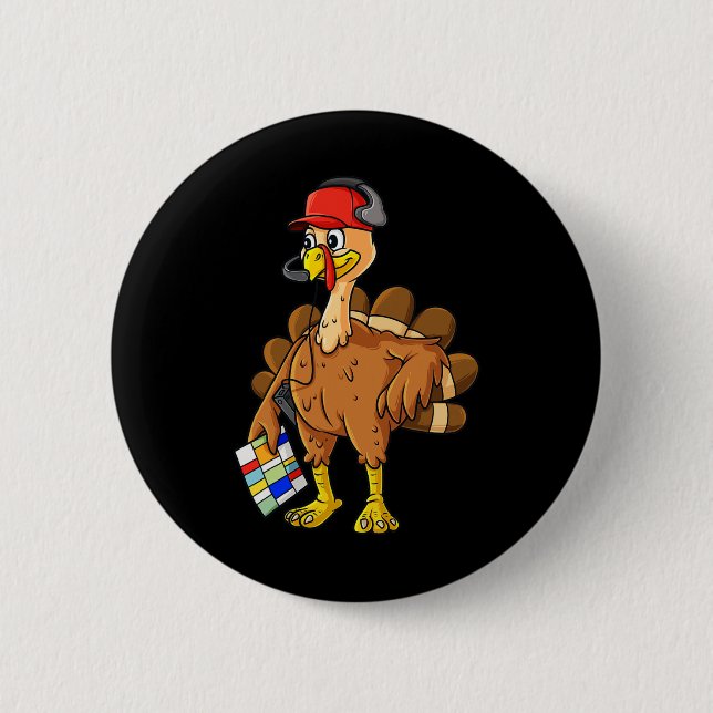 Thanksgiving Turkey Football Coach Fun Boys Kids T 2 Inch Round Button (Front)