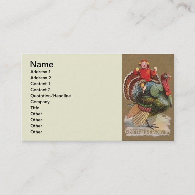 Thanksgiving Turkey Funny Vintage Greetings Business Card (Front)