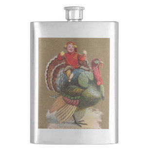 Thanksgiving Turkey Funny Vintage Greetings Hip Flask