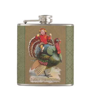 Thanksgiving Turkey Funny Vintage Greetings Hip Flask