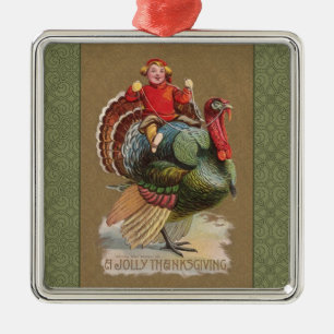 Thanksgiving Turkey Funny Vintage Greetings Metal Ornament