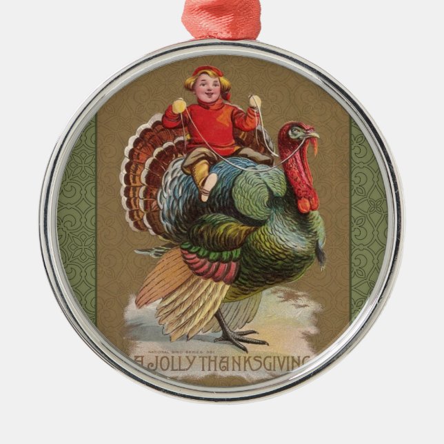 Thanksgiving Turkey Funny Vintage Greetings Metal Ornament (Front)