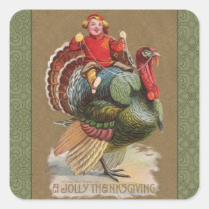Thanksgiving Turkey Funny Vintage Greetings Square Sticker