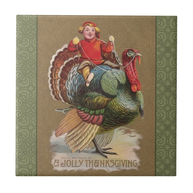 Thanksgiving Turkey Funny Vintage Greetings Tile (Front)