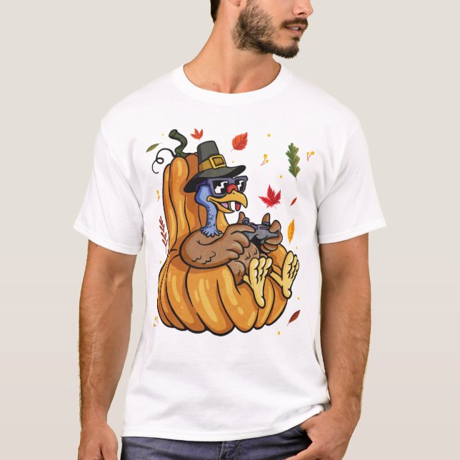 Thanksgiving Turkey Gamer Tshirt Funny Fall Season (Front)
