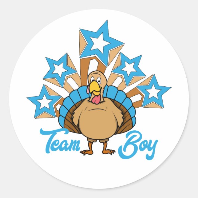 Thanksgiving Turkey Gender Reveal - Team Boy Classic Round Sticker (Front)