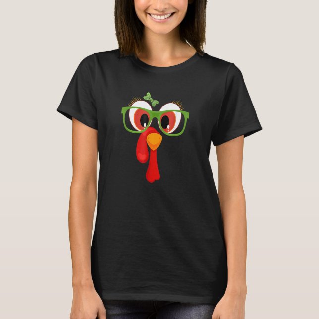 Thanksgiving Turkey Girl Face Sunglasses Brown Eye T-Shirt (Front)
