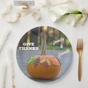 Thanksgiving Turkey Give Thanks Pumpkin Paper Plate