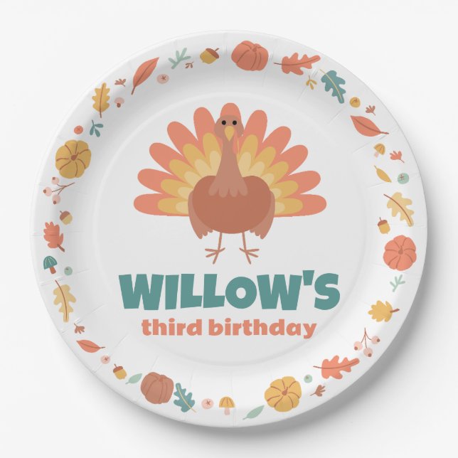 Thanksgiving Turkey Gobble Gobble Birthday Paper Plate (Front)