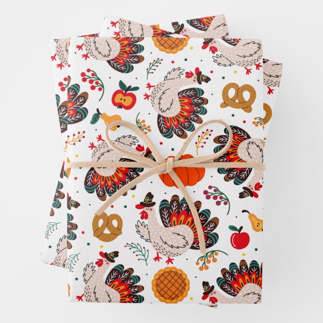 Thanksgiving Turkey, Harvest and Treats Wrapping Paper Sheet (In situ)