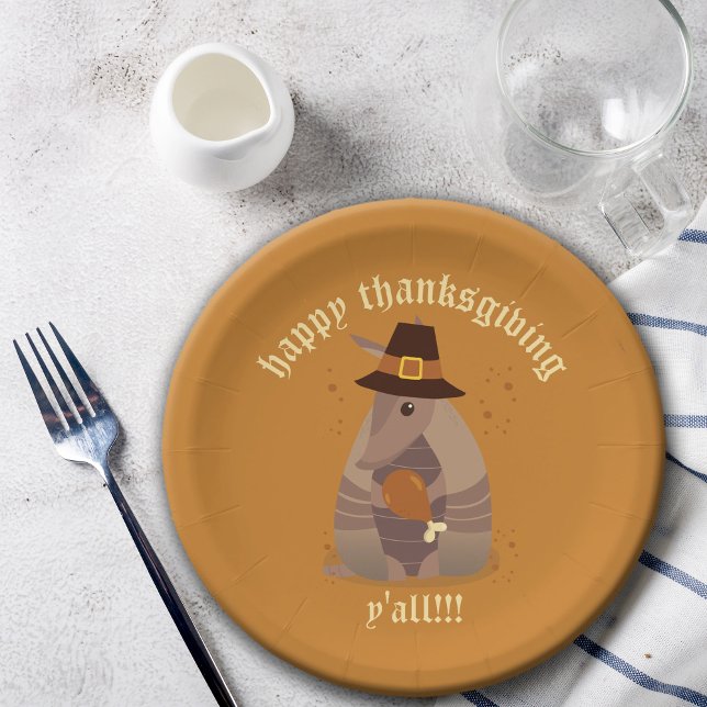 Thanksgiving Turkey Leg Armadillo Texas Paper Plate (Creator Uploaded)