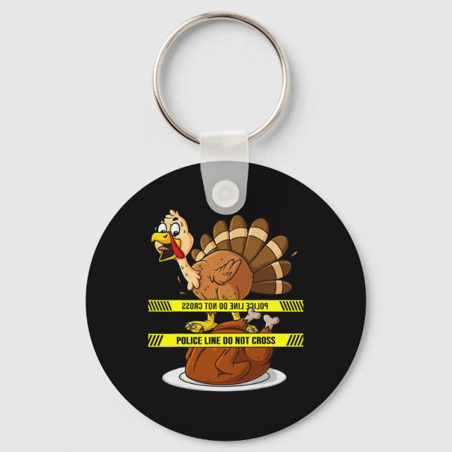 Thanksgiving Turkey Line Do Not Cross Fun Food Boy Keychain (Front)
