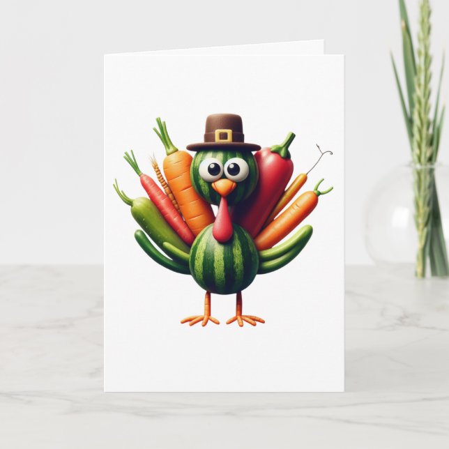 Thanksgiving Turkey Made of Vegetables Card (Front)