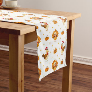 Thanksgiving Turkey Maple Leaves Pattern Short Table Runner