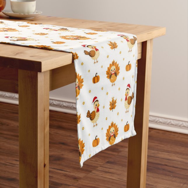 Thanksgiving Turkey Maple Leaves Pattern Short Table Runner (In Situ)