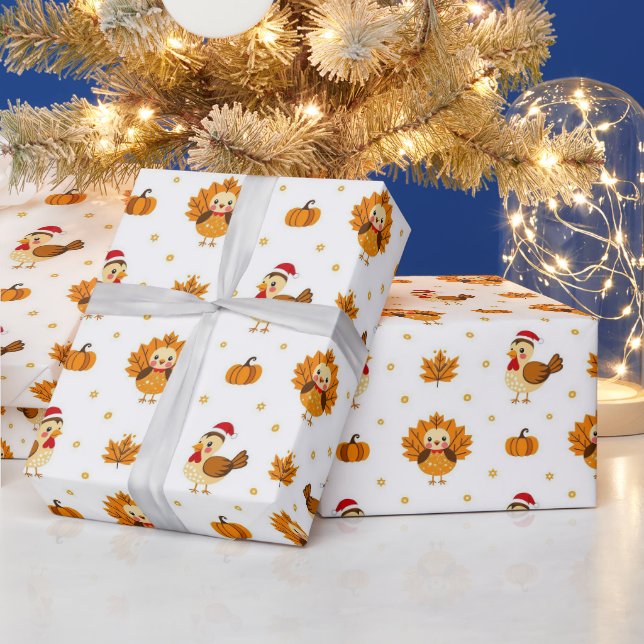 Thanksgiving Turkey Maple Leaves Pattern Wrapping Paper (Holidays)