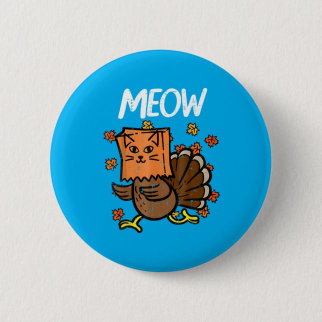 Thanksgiving Turkey Meow Cat Head Fall 2 Inch Round Button (Front)