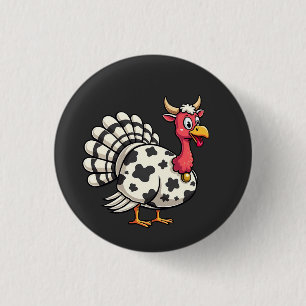 Thanksgiving Turkey Moo Cow Head Funny Fall Family 1 Inch Round Button
