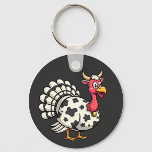 Thanksgiving Turkey Moo Cow Head Funny Fall Family Keychain