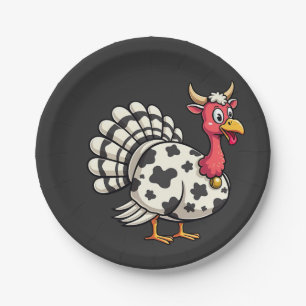 Thanksgiving Turkey Moo Cow Head Funny Fall Family Paper Plate