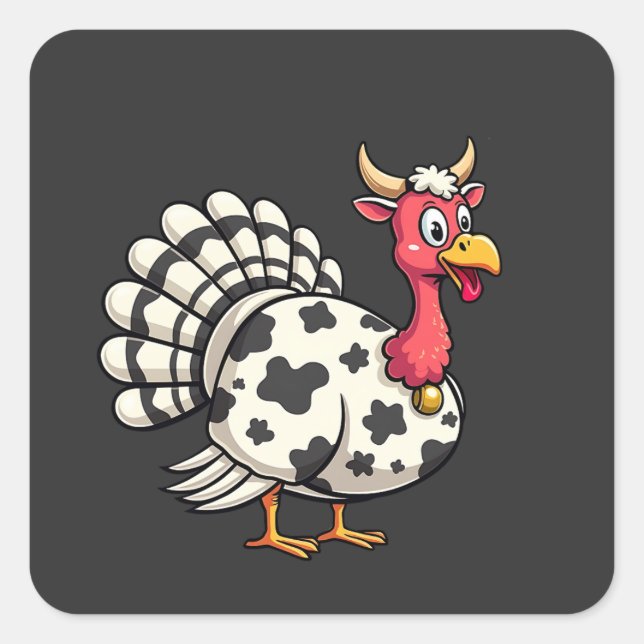Thanksgiving Turkey Moo Cow Head Funny Fall Family Square Sticker (Front)