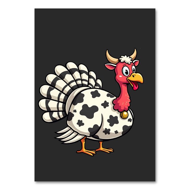 Thanksgiving Turkey Moo Cow Head Funny Fall Family Table Number (Front)