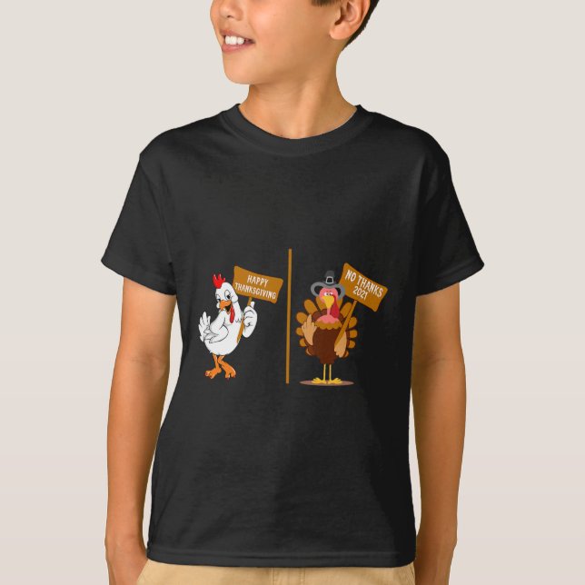 Thanksgiving Turkey No Thanks Grumpy Halloween Fun T-Shirt (Front)