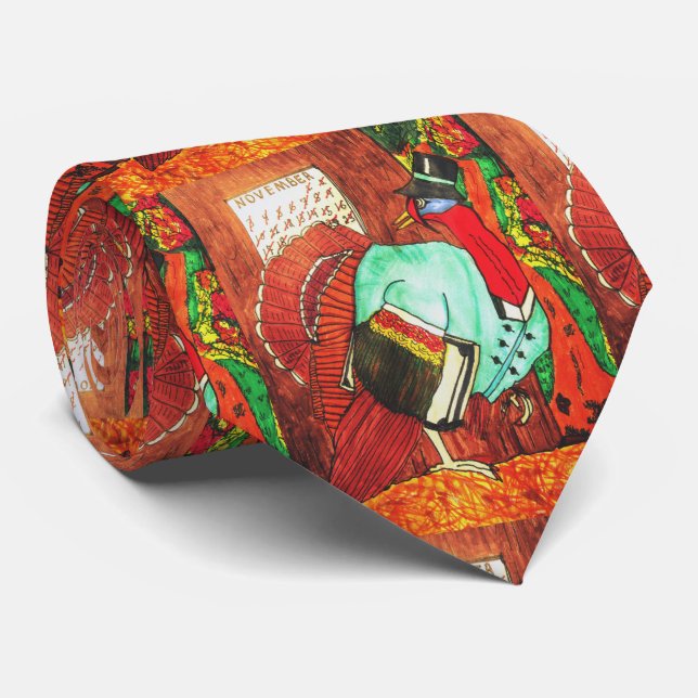 THANKSGIVING TURKEY ON THE RUN neck tie (Rolled)