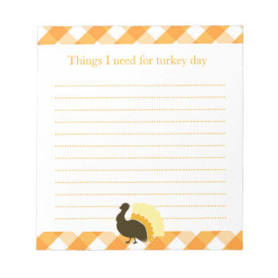 Thanksgiving turkey orange gingham shopping list notepad
